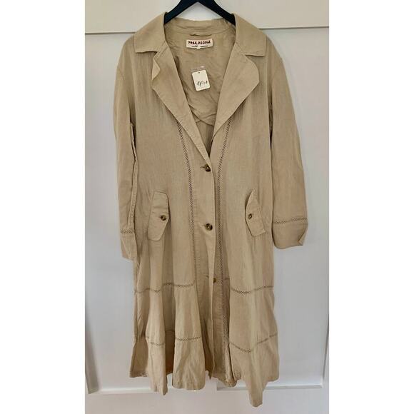 Free People Rory Duster in Sand Dollar Large Long Sleeve Button Front Pockets - Picture 2 of 6